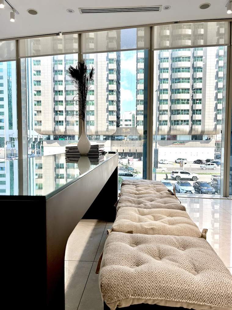Window seat with a view of the Khalidiya towers